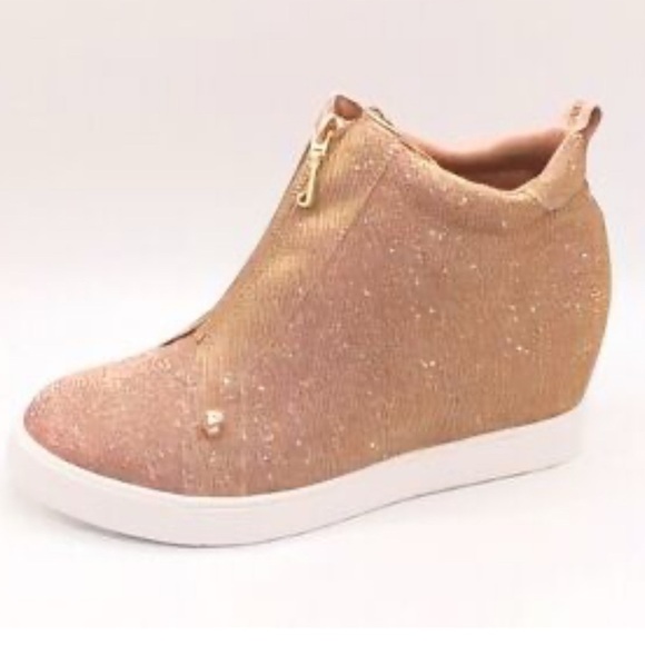 Juicy Couture Gold Glitter Wedge Sneakers, sz 10 - Picture 1 of 11